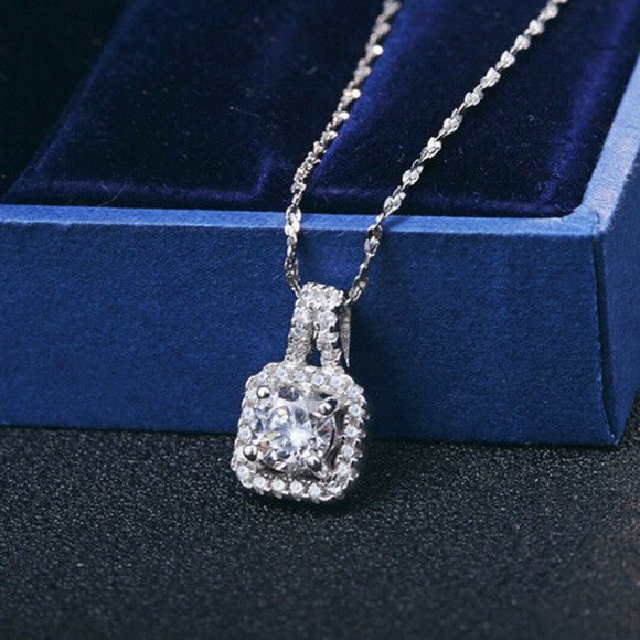 925 Silver Micropave Square Cubic Zircon Pendant - Picture 4 of 5